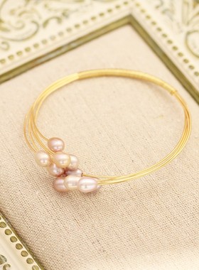 开口可调节异形珍珠手环水晶简约