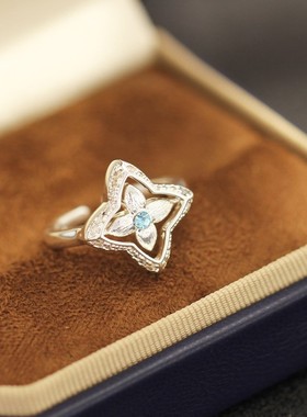 韩式精致镶钻气质四叶草花朵戒指