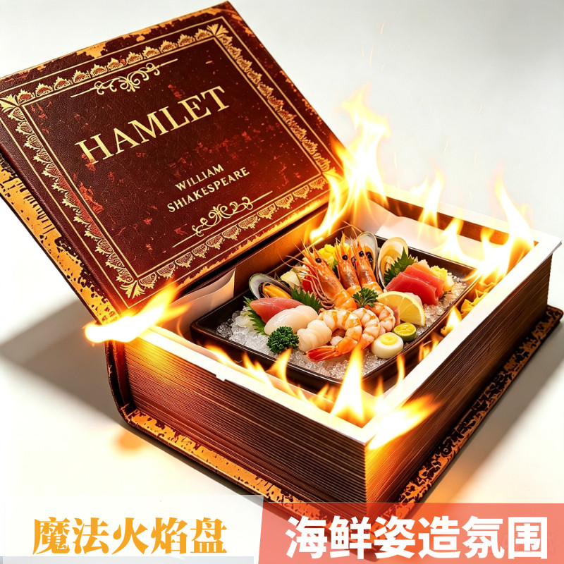 创意网红魔法书盒餐具酒吧魔术火焰刺身森林秘境书中菜海鲜姿造