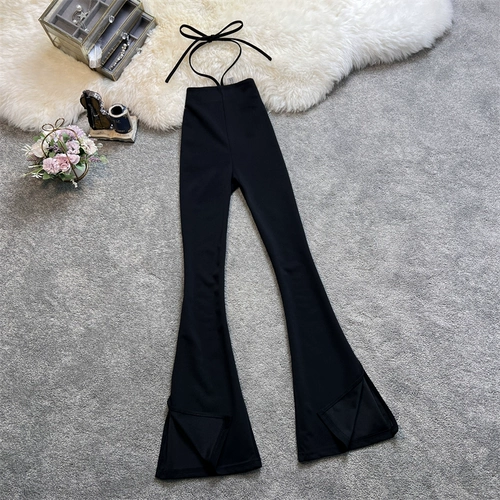 Летние штаны-клёш, штаны, костюм, коллекция 2022, высокая талия, по фигуре, облегающий крой, свободный крой