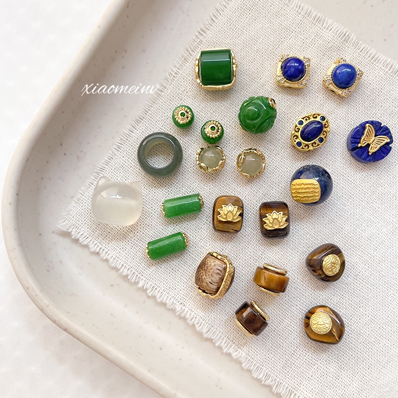 天然沉香楠木和田玉翡翠玛瑙猫猫头手工手链DIY串珠项链饰品隔珠