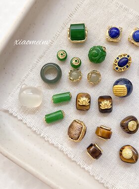 天然沉香楠木和田玉翡翠玛瑙猫猫头手工手链DIY串珠项链饰品隔珠