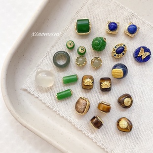 天然沉香楠木和田玉翡翠玛瑙猫猫头手工手链DIY串珠项链饰品隔珠