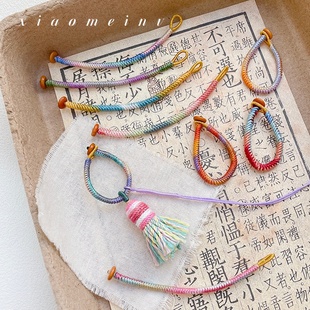 新中式文玩彩色渐变宋锦金刚结编织绳指环扣钥匙扣diy手工配件