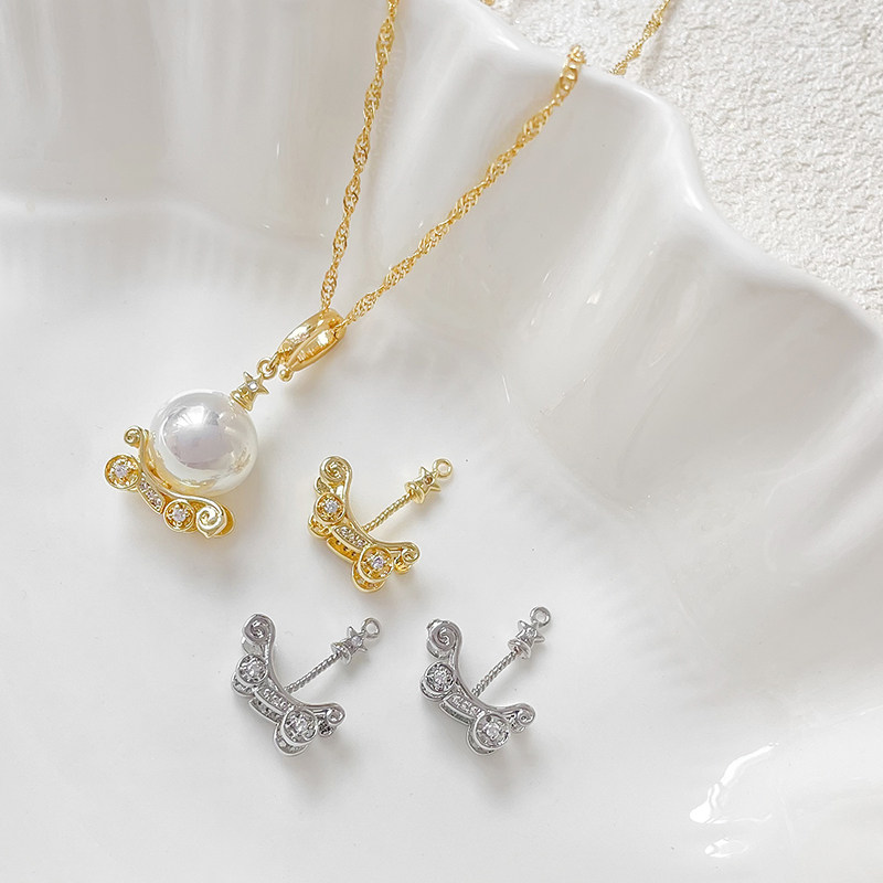 铜镀真金微镶锆石巴洛克马车吊坠diy珍珠托项坠配件材料