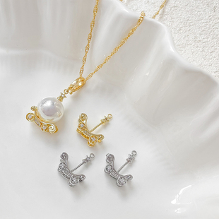 铜镀真金微镶锆石巴洛克马车吊坠diy珍珠托项坠配件材料