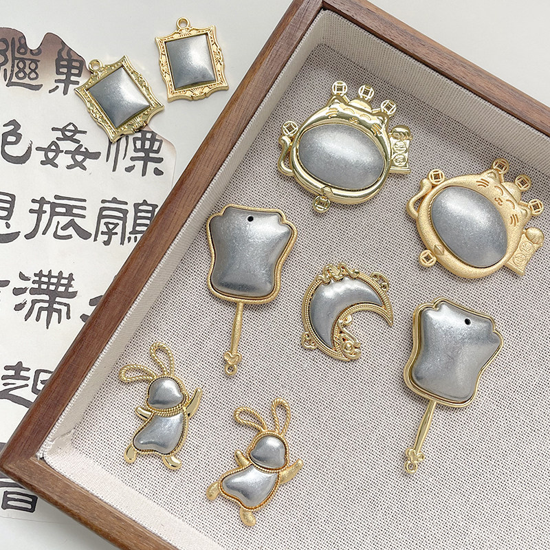 宋锦招财猫元宝兔子相框月亮底托diy手工挂件吊坠配件配饰饰品