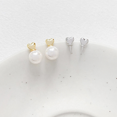 简约爱心珍珠托耳钉铜包金配件