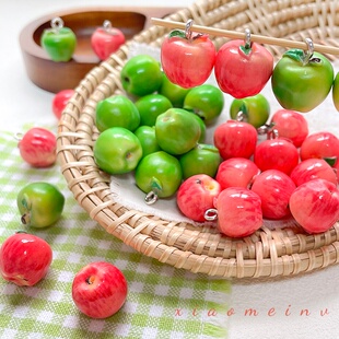 仿真树脂立体可爱红苹果青苹果水果挂件串珠diy手工吊坠手链配件