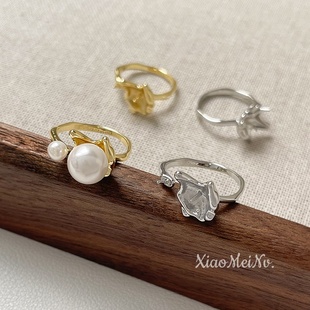 18k铜包金保色珍珠托不规则珍珠托戒指diy指环戒指配件材料