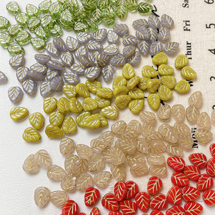 描金布拉格复古叶子琉璃珠子散珠diy手工手链项链串珠手机链材料