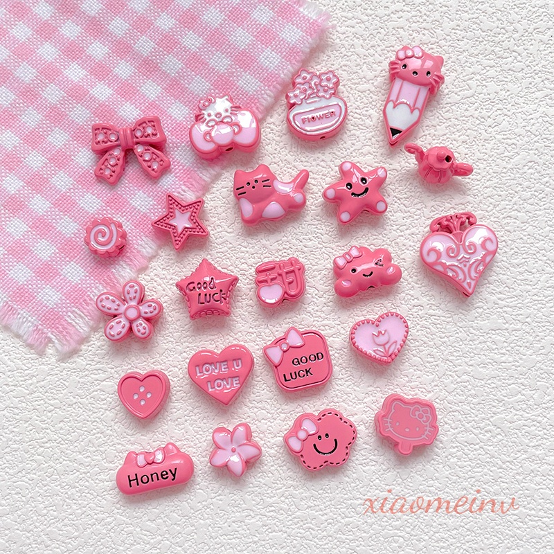 粉红嫩色少女心kt铅笔爱心星星合金烤漆串珠diy手链项链饰品配件