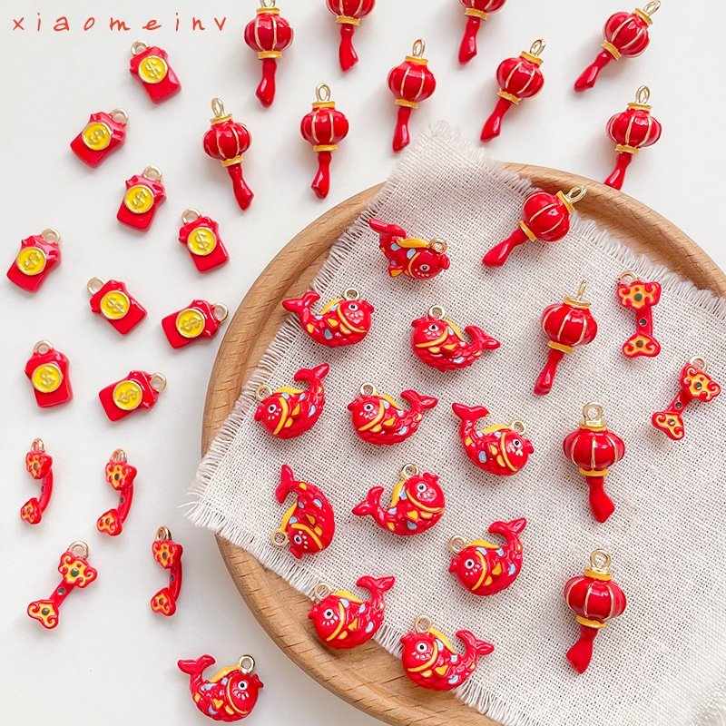 红色系新年锦鲤灯笼红包如意挂件合金烤漆diy手工手作串饰配件珠,饰品/流行首饰/时尚饰品新,其他DIY饰品配件,淘宝优惠券,粉丝福利购,淘宝优惠卷