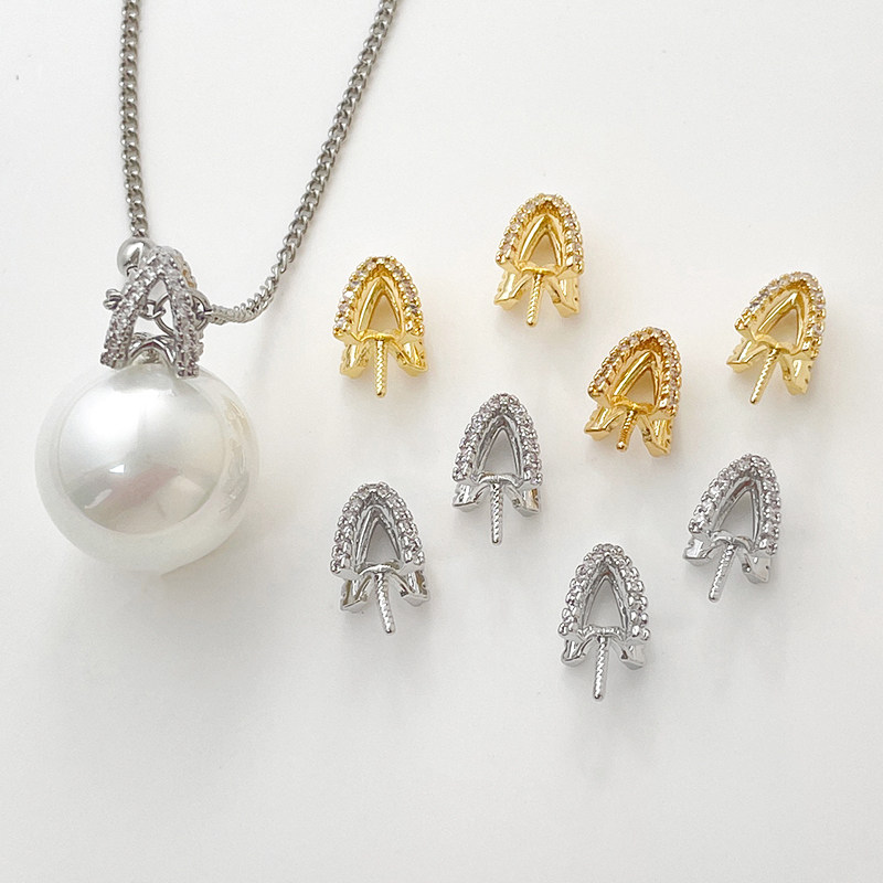 珍珠空托扣头吊坠铜镀真金配件