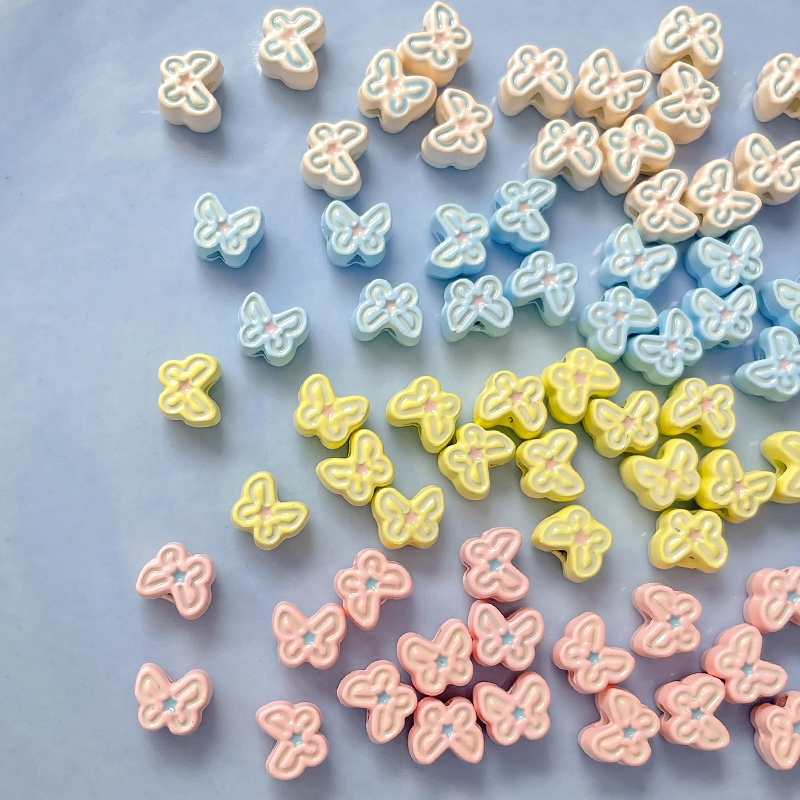 手绘双拼色春日小蝴蝶合金珠子散珠diy手工手链项链串珠材料