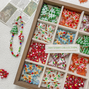 圣诞限定纯手绘圣诞树琉璃珠子diy散珠手作串珠手机链耳饰配件