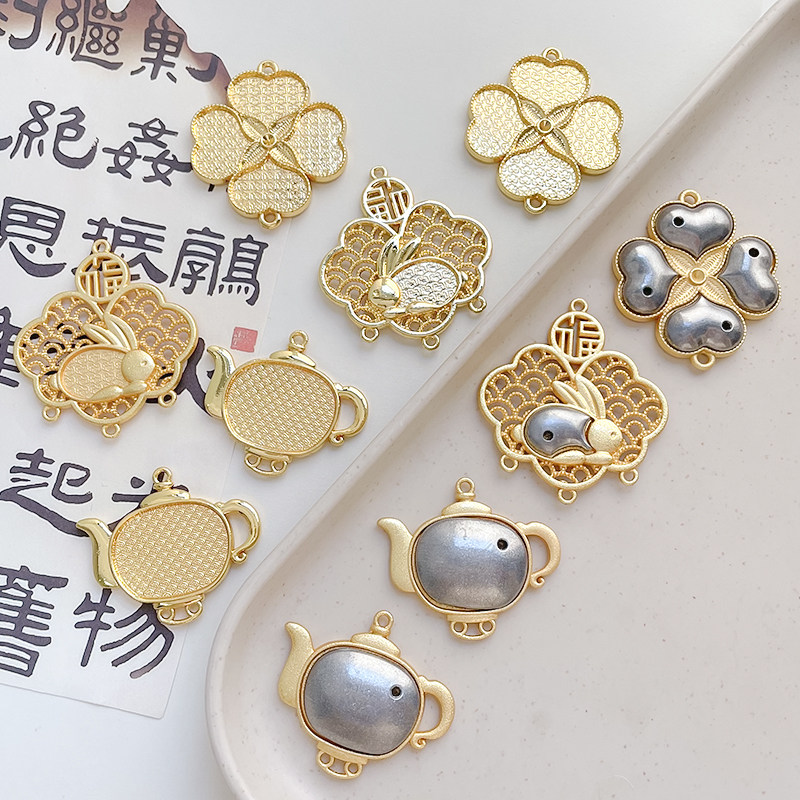 宋锦国风四叶草茶壶镂空玉兔底胚扣盖diy手工手作配件半成品饰品,饰品/流行首饰/时尚饰品新,其他DIY饰品配件,淘宝优惠券,粉丝福利购,淘宝优惠卷