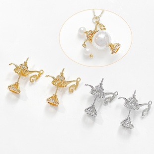 铜镀真金保色珍珠空托阿拉丁神灯吊坠diy手工饰品自制插针配件