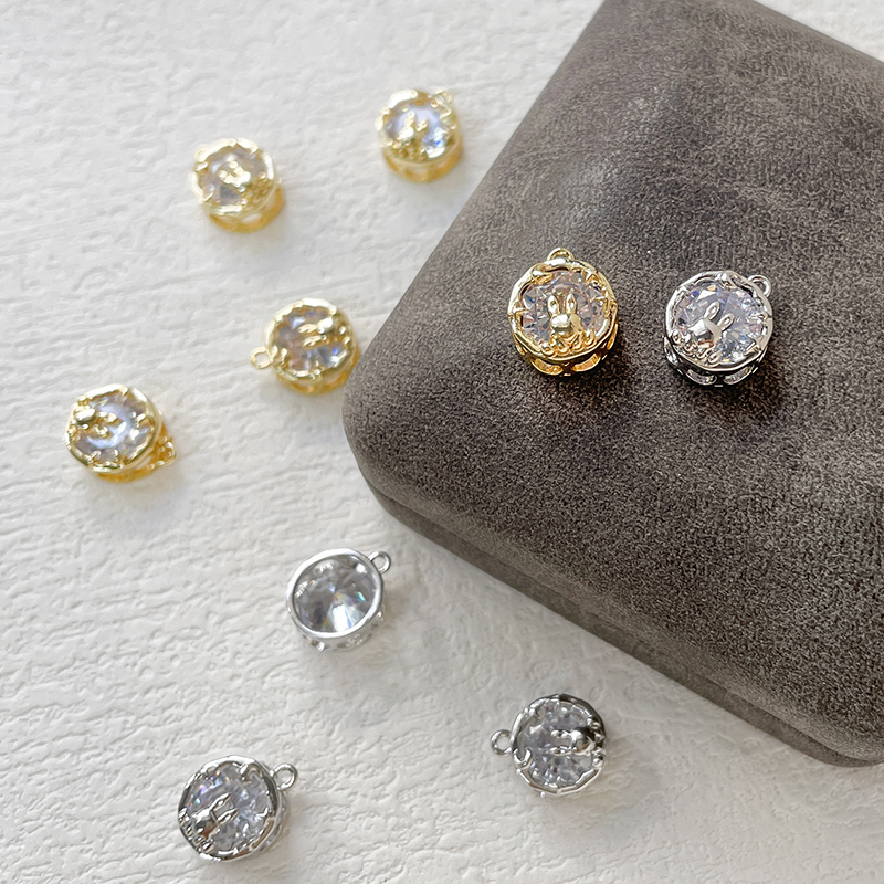 月亮兔子吊坠铜镶锆石饰品配件