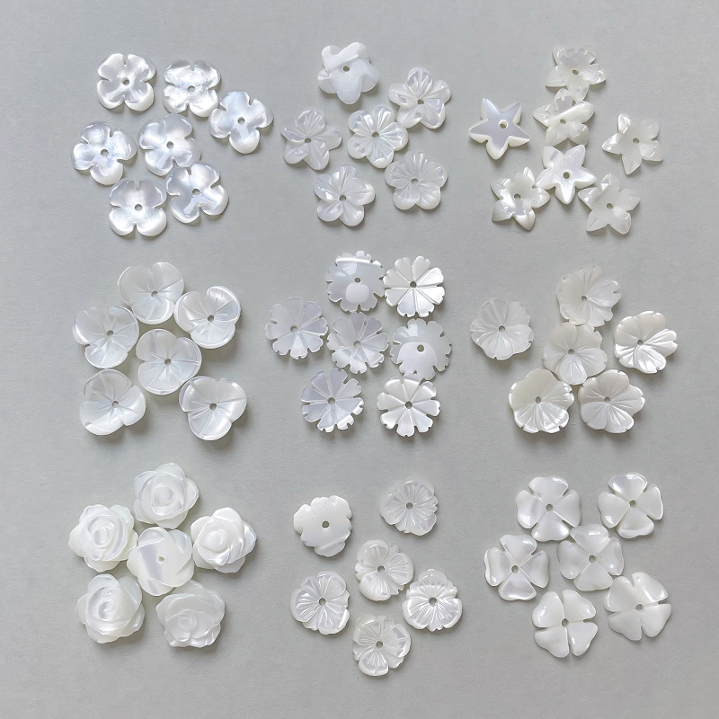 天然白蝶贝马蹄螺精雕玫瑰栀子樱花珠子散珠diy手链项链串珠配件