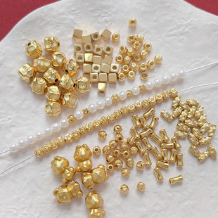 s925银镀真金小金珠圆珠小方珠diy编绳手链项链串珠配件材料