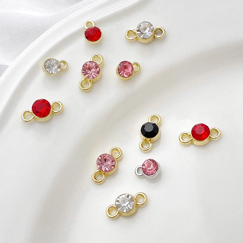 包金双吊环吊坠铜镶锆饰品配件