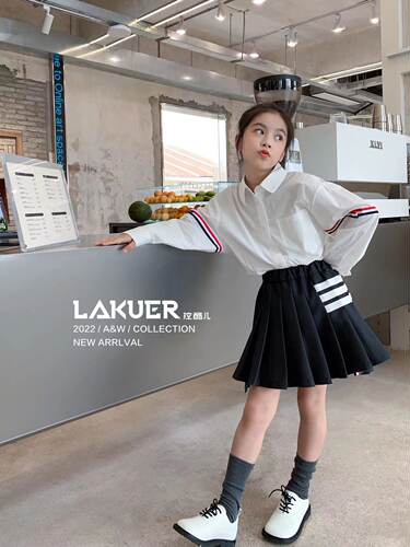 波啦LAKUER拉酷儿童装实体店现货奕佳潮童馆MQ7915学院风TB半身裙