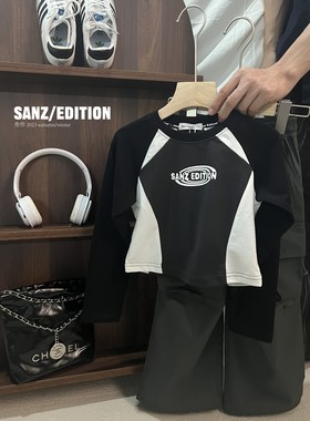 SANZ叁作SZ423撞色短款长袖T恤童装实体店奕佳潮童馆现货