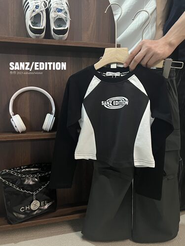 SANZ叁作SZ423撞色短款长袖T恤童装实体店奕佳潮童馆现货