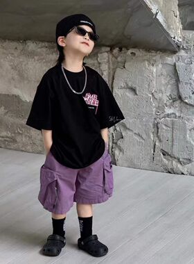 5M品牌童装实体店断码捡漏休闲百搭紫色工装短裤X261011