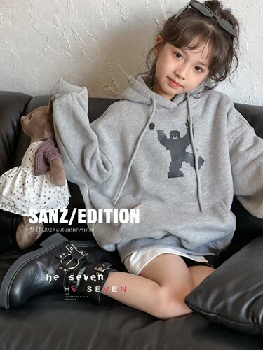SANZ叁作SZ466薄绒灰色男女童连帽卫衣童装实体店奕佳潮童馆现货