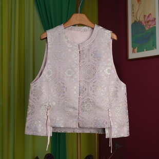 【闲庭序】陆美英·'织金粉宝相花'宋锦马夹新中式国风桑蚕丝马甲