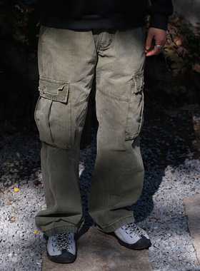 TINGOPLANET2025秋冬新款男士重磅纯棉直筒水洗工装休闲长裤宽松