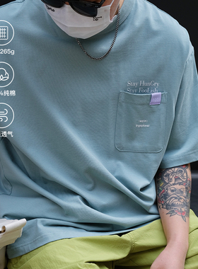 TINGOPLANET2025新款男士t恤265g纯棉短袖重磅休闲宽松圆领情侣