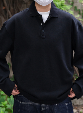 TINGOPLANET2025秋季新款重磅翻领polo衫男士长袖t恤宽松美式潮牌
