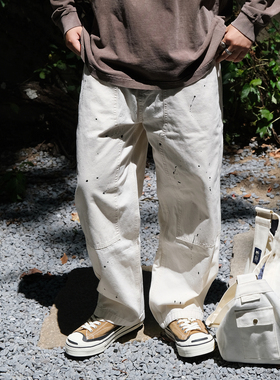 TINGOPLANET2025秋冬新款男直筒白色工装休闲长裤伐木裤纯棉宽松