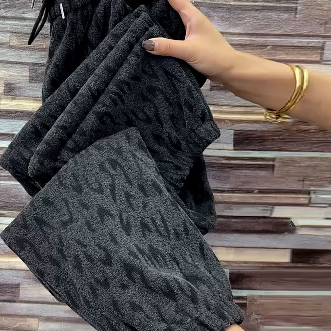 欧货秋冬季豹纹哈伦裤女高腰显瘦小个子九分束脚休闲加绒加厚卫裤