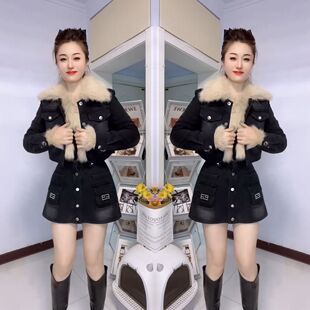 牛仔套装女2026秋冬新款气质显瘦加厚仿狐狸毛领棉服中长款半身裙