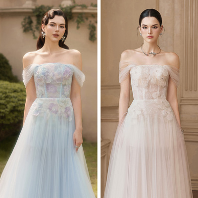 越南JOSEPHINE 2025年夏季新款精致锁骨立体花朵高腰抹胸裙