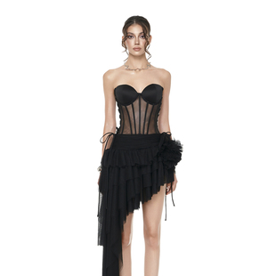 越南小众品牌MOULINROSE 2025年春季新款黑天鹅鱼骨抹胸连衣裙