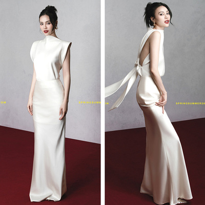 越南小众LANEJT 2024年新春新款珠光缎面材质立领正肩高腰套装裙