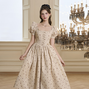 法式 越南小众品牌BEL 新款 2025年夏季 奶油杏蝴蝶碎花长裙 ANGE