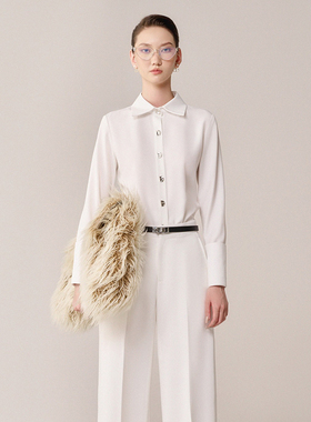 越南品牌WHITE PLAN 2024夏季新款自然通勤风白色衬衫阔腿裤