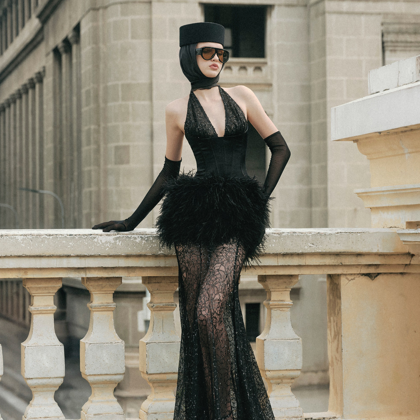 越南小众品牌MAEL 2025年夏季新款法式贵族气质黑色性感挂脖长裙