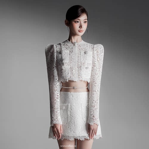 艺术系女高优雅纯白蕾丝套装裙