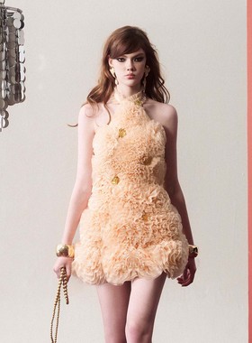 越南小众品牌MUSTHAVE 2026年春季新款法式精致黄色花朵连衣裙