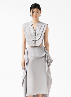 越南小众MUSTHAVE 2023年夏季新款三层扣无袖上衣+飘带半裙