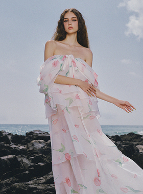 越南小众LINH PHUNG 2026年春夏新款海边度假风甜美印花抹胸裙