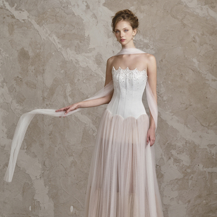 华丽洁白波浪弧形抹胸长裙 新款 越南小众品牌ROSIE 2025年秋季