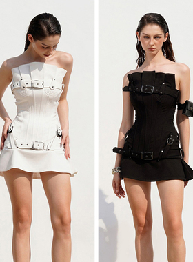 越南小众品牌DATT 2024年春夏新款高级酷辣加高百褶胸边抹胸裙